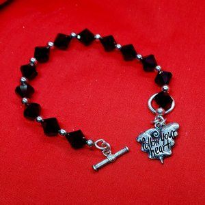 Genuine Swarovski Garnet Crystal Toggle Bracelet with Follow Your Heart Charm